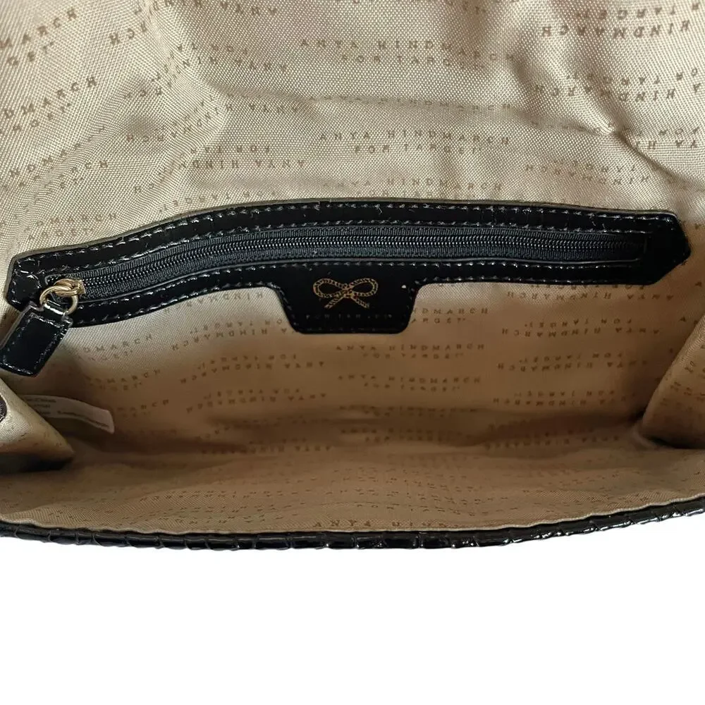 Y2K Anya Hindmarch x Target Black Patent Faux Leather Buckle Clutch Evening Bag
